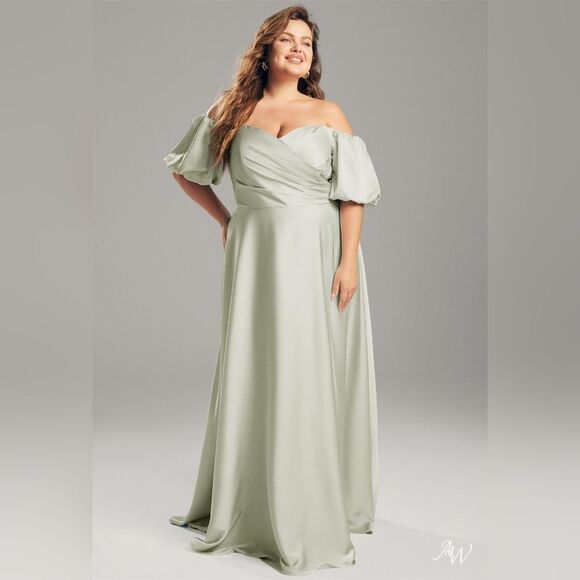 AW. Bridal Sage Green Dey Maxi Bridesmaid Dress Size 4 - Picture 3 of 11